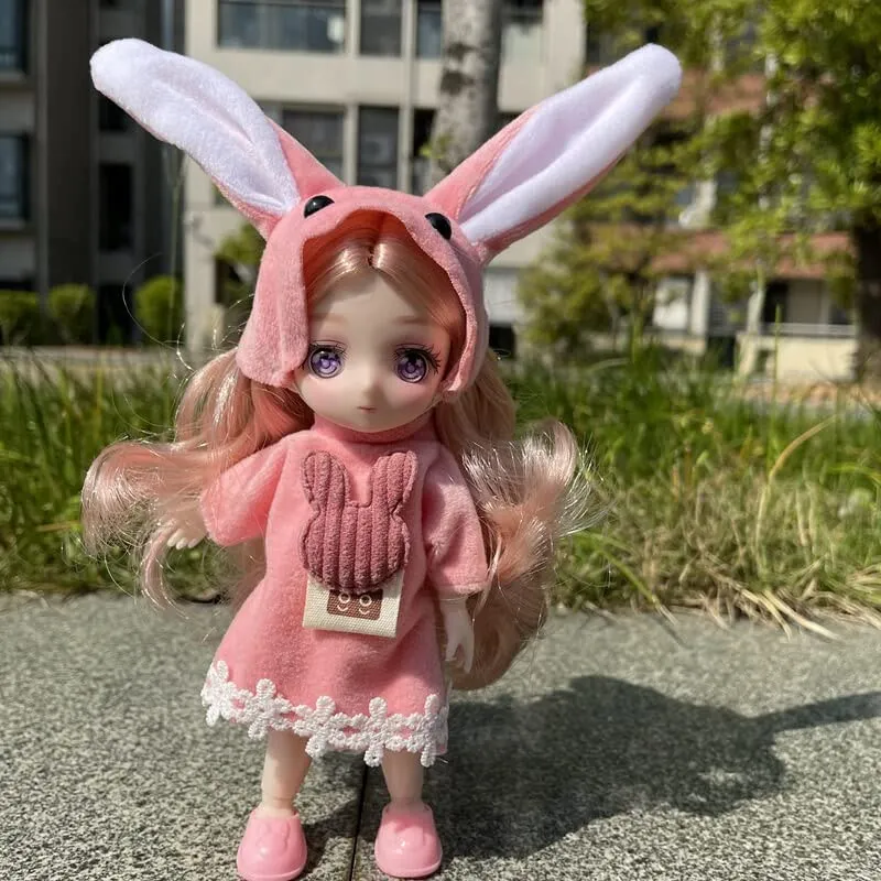 1/8 6.3 Inch Doll 13 Movable Joints Dress Up Cartoon Comic Eye with Clothes Toys Dolls