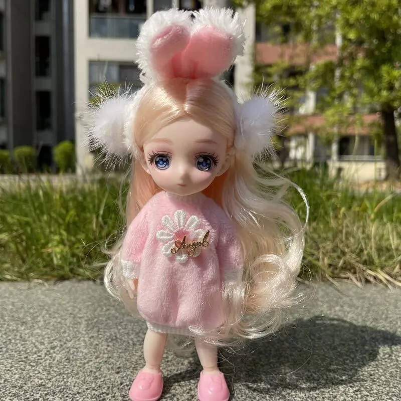 1/8 6.3 Inch Doll 13 Movable Joints Dress Up Cartoon Comic Eye with Clothes Toys Dolls