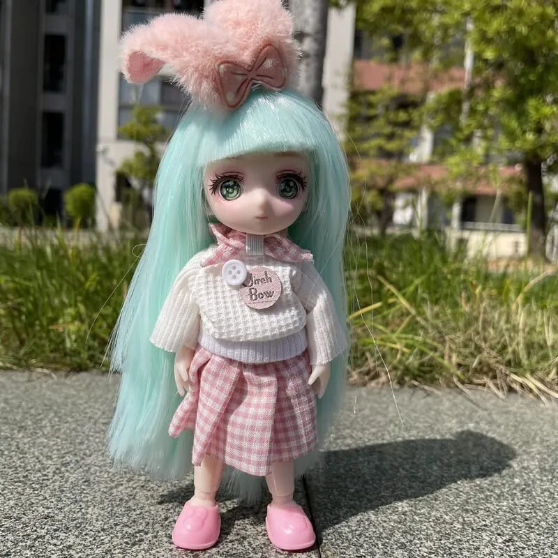 1/8 6.3 Inch Doll 13 Movable Joints Dress Up Cartoon Comic Eye with Clothes Toys Dolls