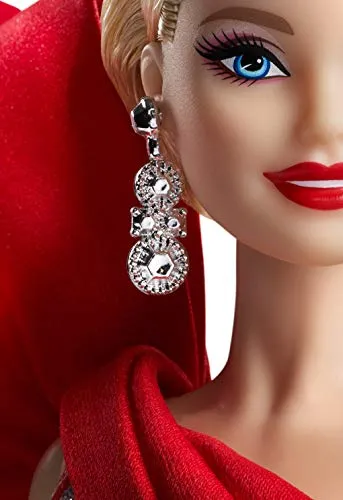 2019 Holiday Barbie Doll, 11.5-Inch, Blonde, Wearing Red and White Gown, with Doll Stand and Certificate of Authenticity