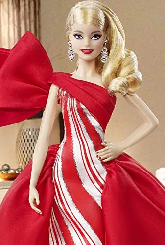 2019 Holiday Barbie Doll, 11.5-Inch, Blonde, Wearing Red and White Gown, with Doll Stand and Certificate of Authenticity