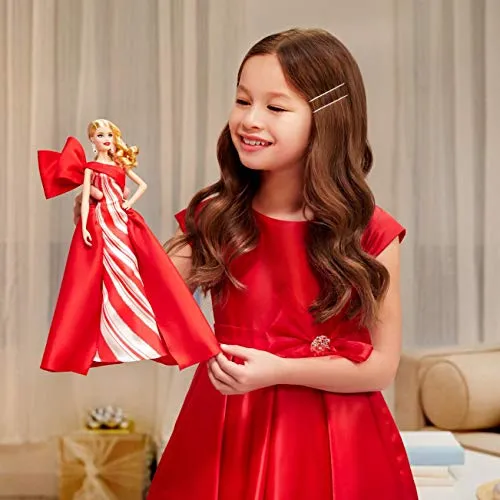 2019 Holiday Barbie Doll, 11.5-Inch, Blonde, Wearing Red and White Gown, with Doll Stand and Certificate of Authenticity