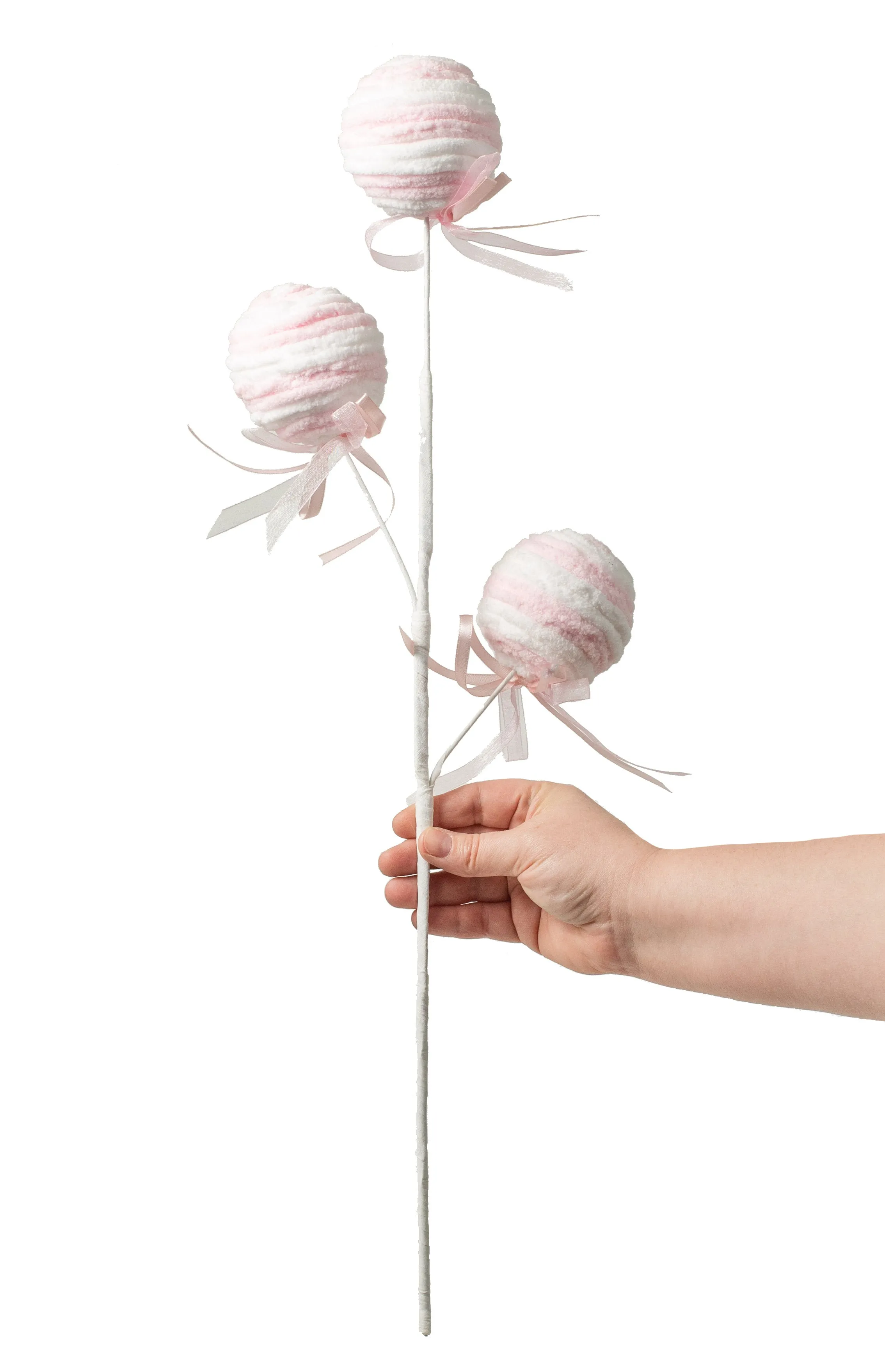 24" Chenille Ball Spray: Pink & White
