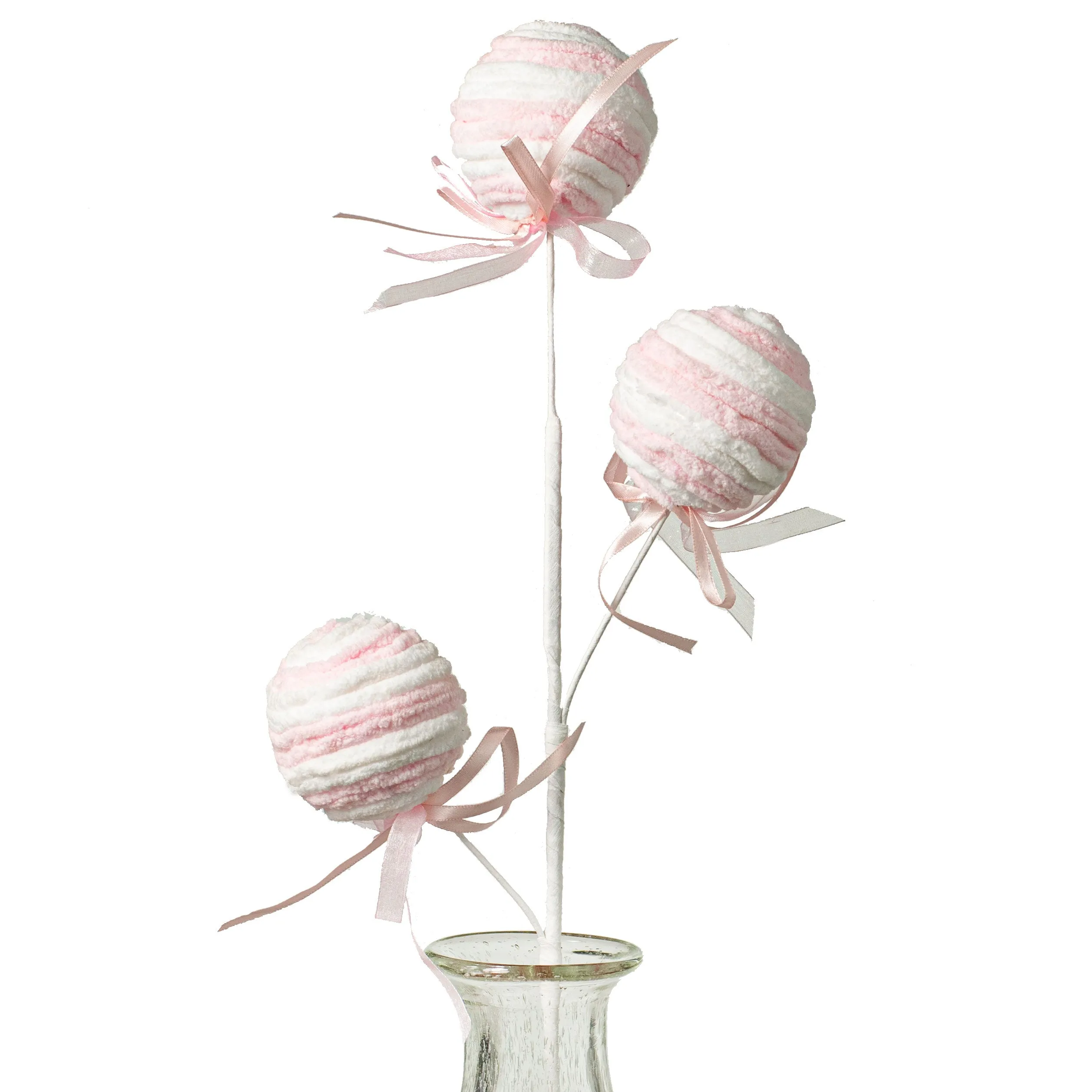 24" Chenille Ball Spray: Pink & White
