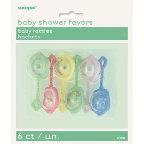 6 Pack Assorted Colour Baby Rattles