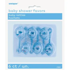 6 Pack Blue Baby Rattles - 6.5cm