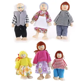 6pcs Wooden Puppet Toys Cartoon Family Dolls for Children Play House Gift
