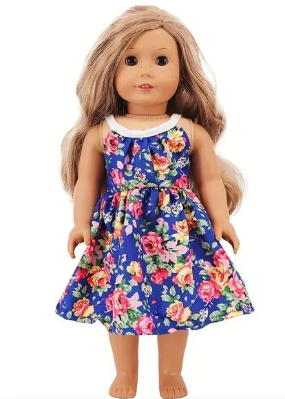 A Cute One-Piece Blue Print Dress Made to Fit Popular 18 Inch Dolls