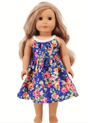 A Cute One-Piece Blue Print Dress Made to Fit Popular 18 Inch Dolls