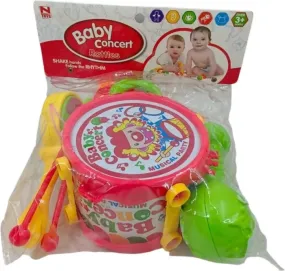 Baby concert drum set with pack of 4 Rattles and 2 sticks