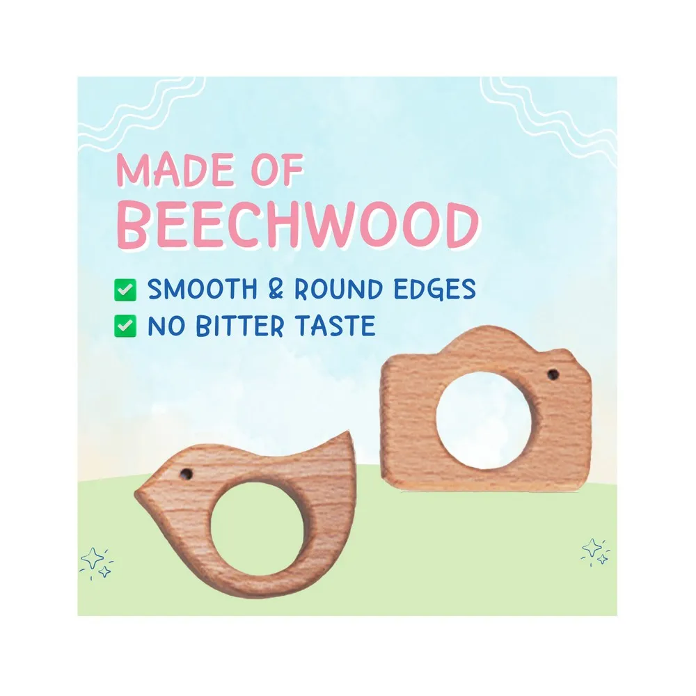 Baby Natural Steam Beech Wooden Teethers - Pack Of 2