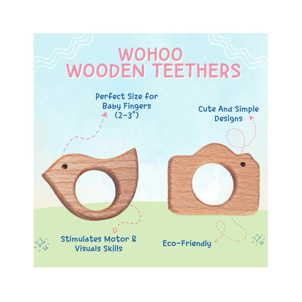 Baby Natural Steam Beech Wooden Teethers - Pack Of 2
