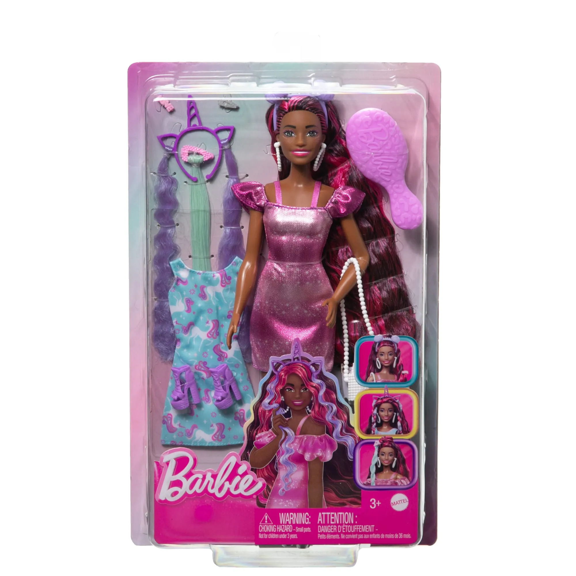 Barbie Fun & Fancy Hair Doll With Extra-Long Colorful Black Hair And Styling Accessories