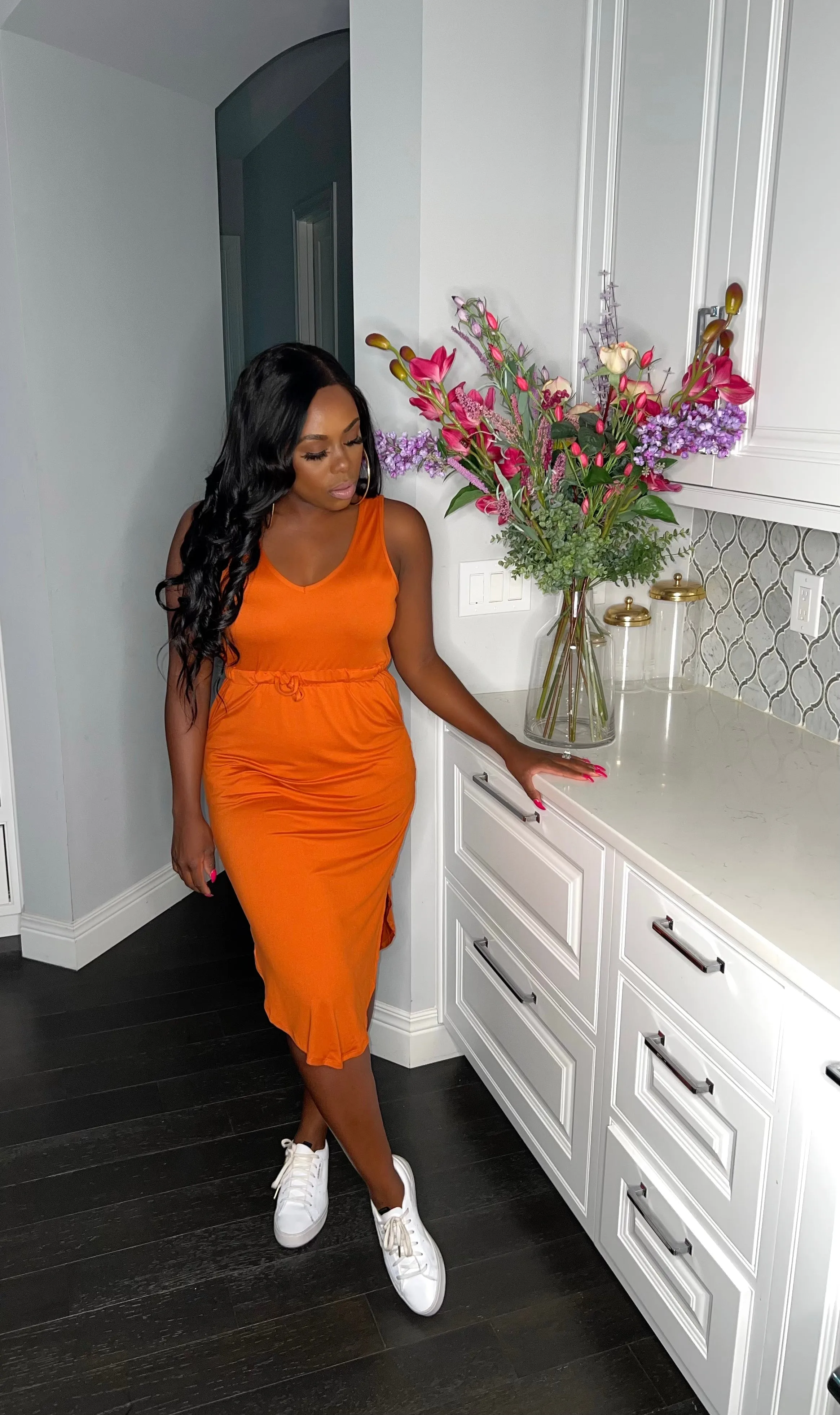 Basic Chill Day Midi Dress (Orange)