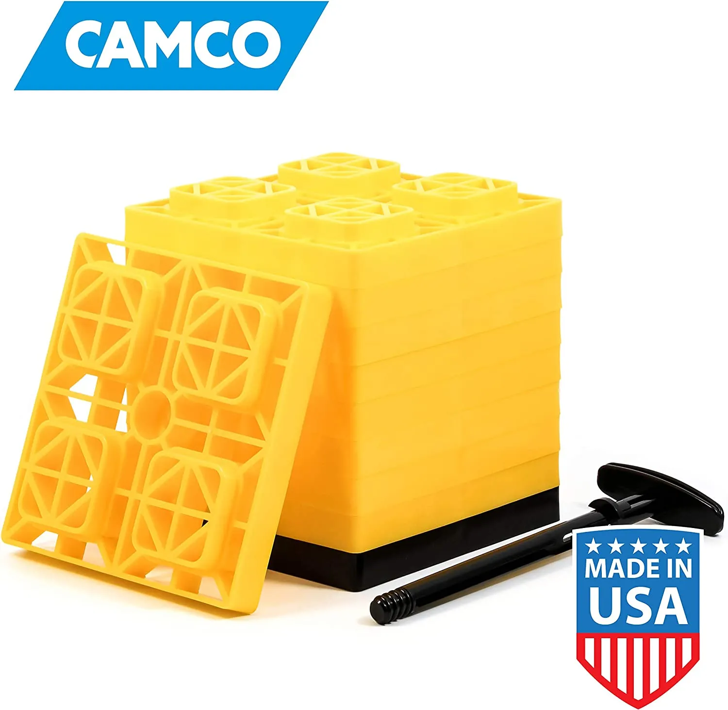 Camco 44512 FasTen Leveling Blocks - w / T-Handle,2x2,Yellow 10 pack