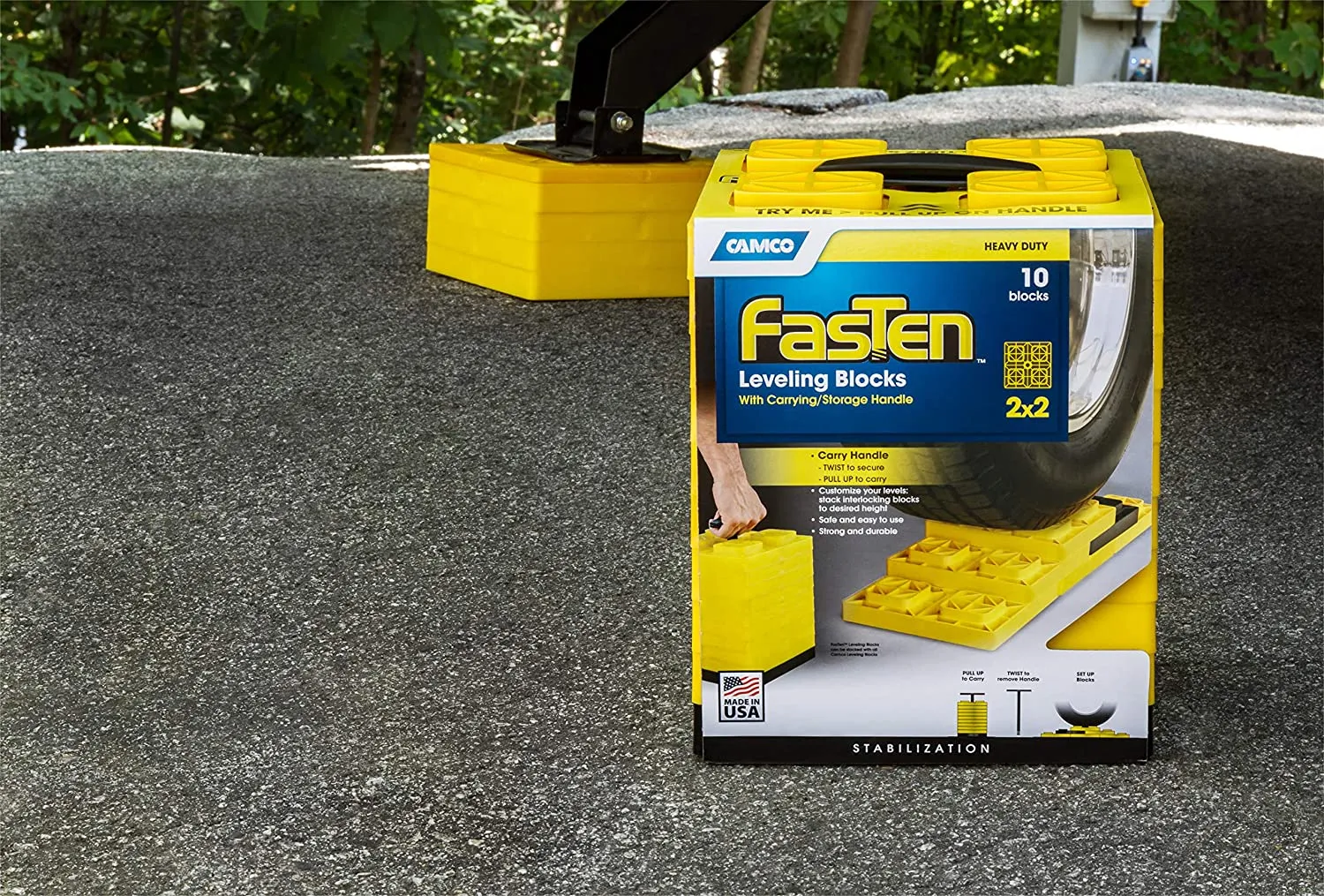 Camco 44512 FasTen Leveling Blocks - w / T-Handle,2x2,Yellow 10 pack