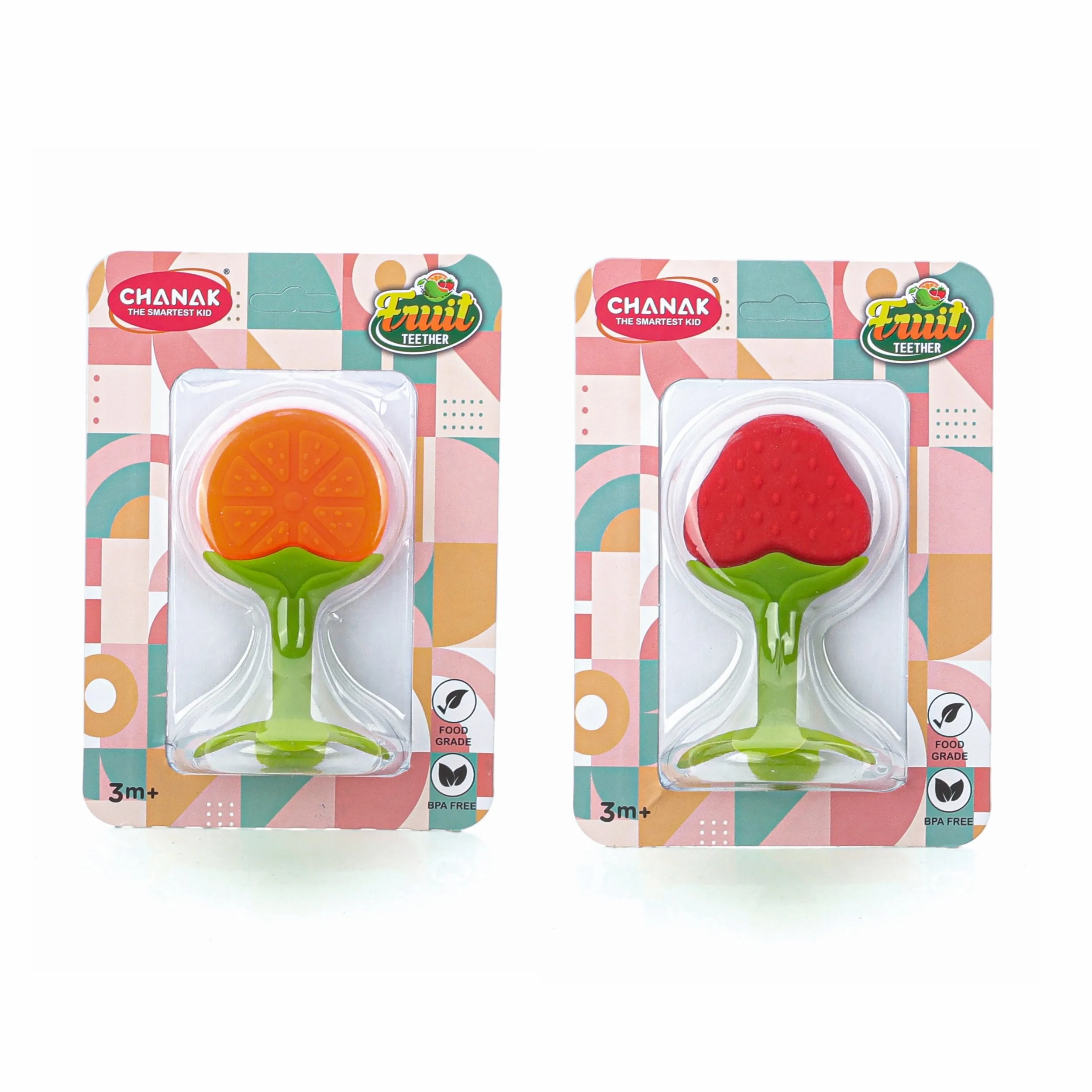 Chanak Baby Silicone Fruit Teether for Toddlers (Orange & Red)