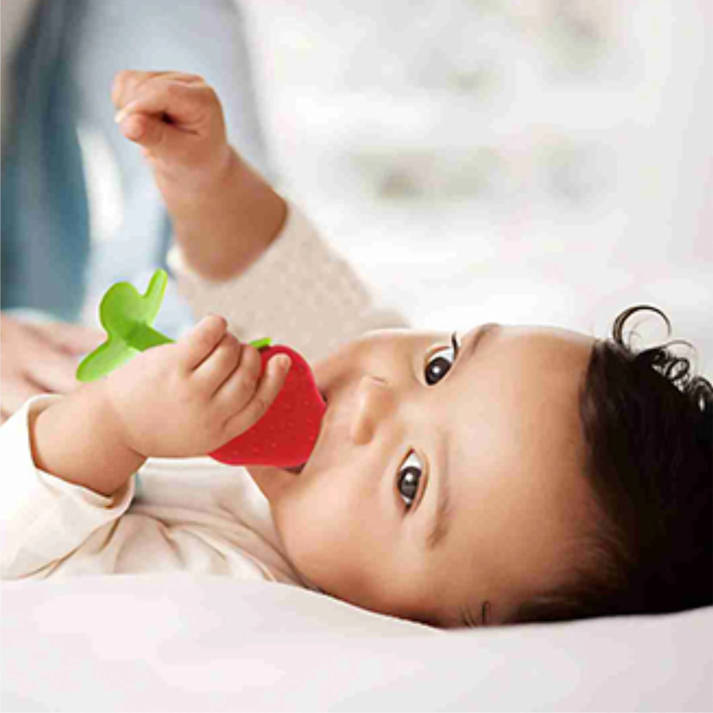 Chanak Baby Silicone Fruit Teether for Toddlers (Red & Blue)