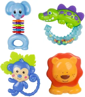 Cherry Pack of 4 Colorful Baby Rattles Teethers, Shaker Grab, and Spin Rattles Set for Happy Toddlers| Bluish