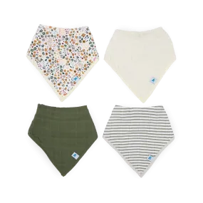 Cotton Muslin   Fleece Bandana Bib 4 Pack - Pressed Petals