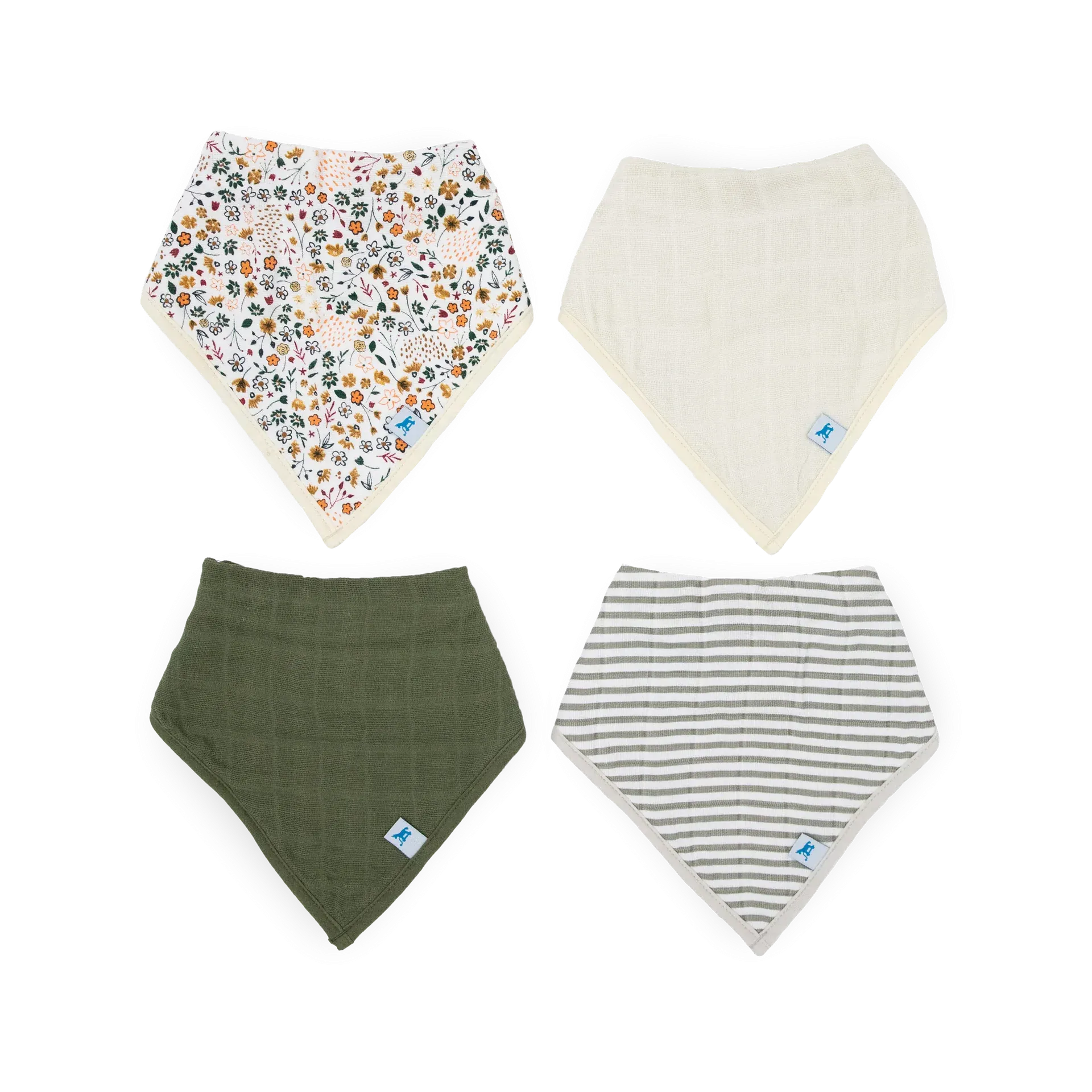 Cotton Muslin   Fleece Bandana Bib 4 Pack - Pressed Petals