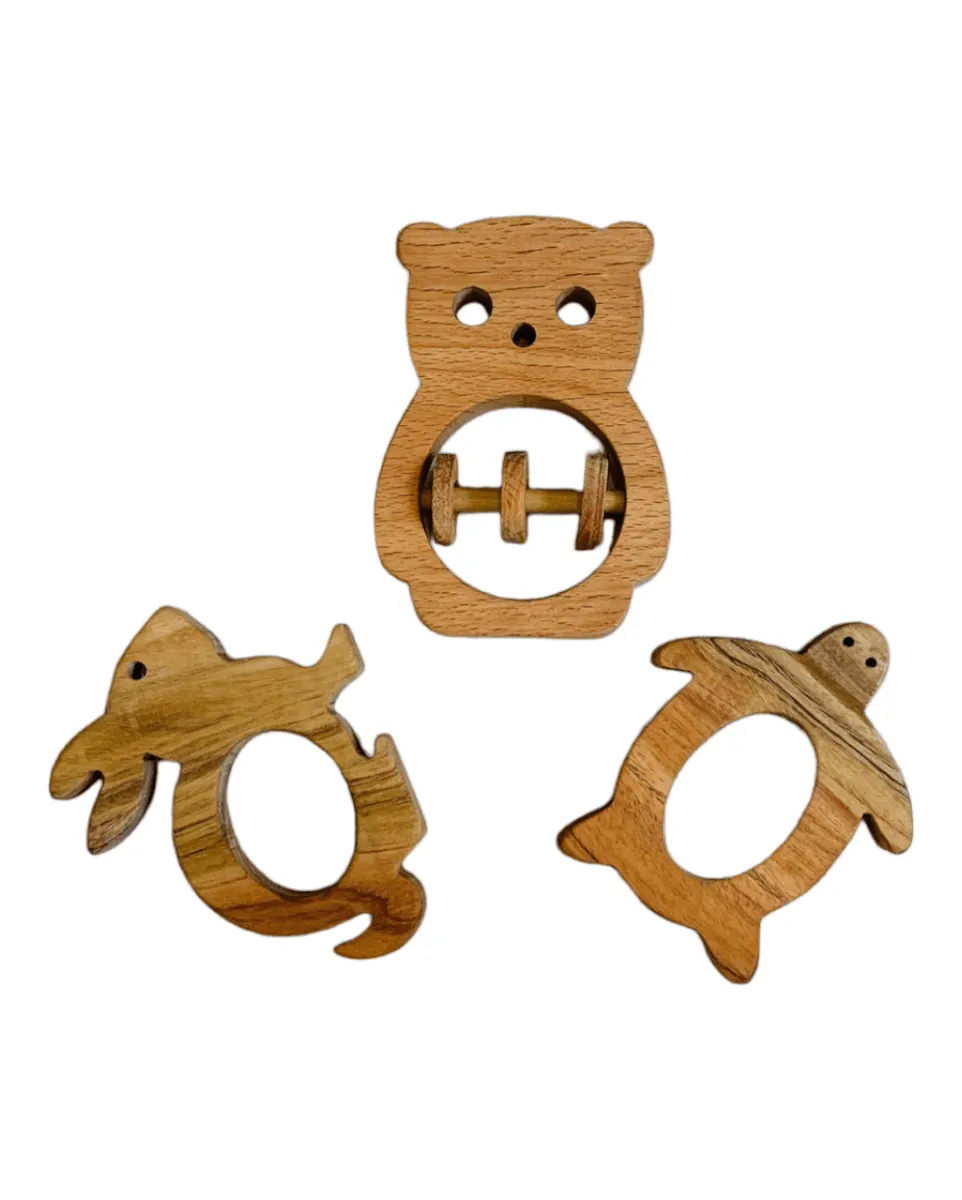 EarthyTweens Beech Wood Rattle & Neem Wood Teethers (Set Of 3)
