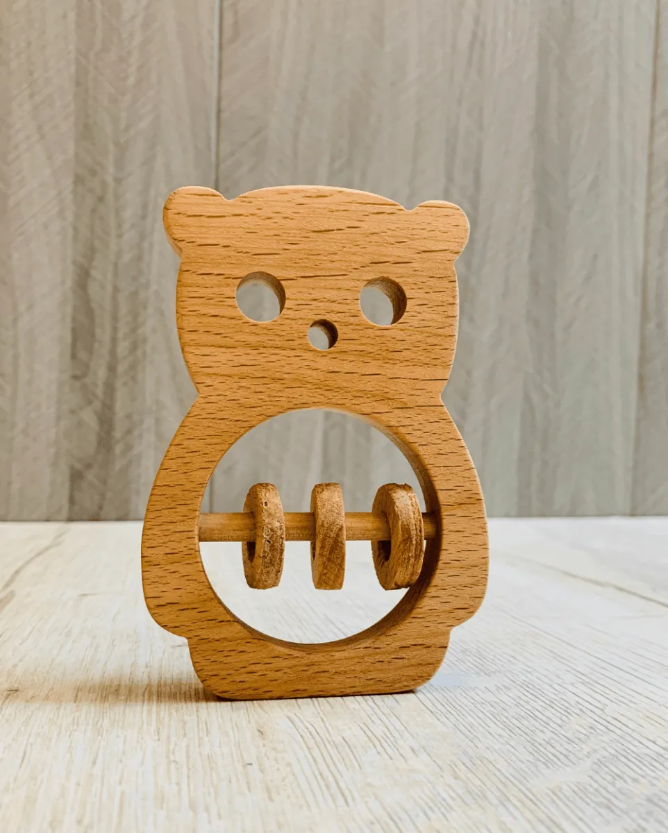 EarthyTweens Beech Wood Rattle & Neem Wood Teethers (Set Of 3)
