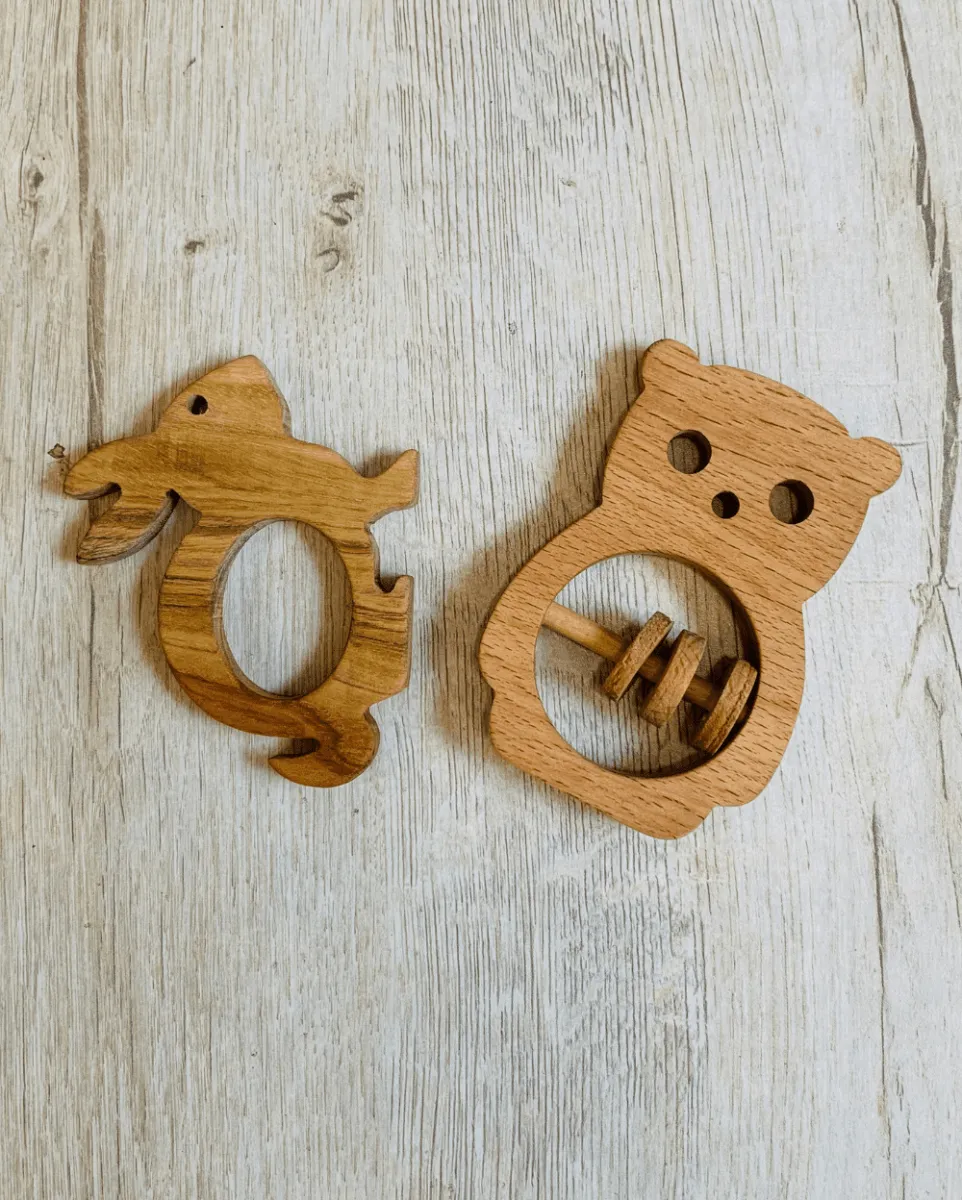 EarthyTweens Beech Wood Rattle & Neem Wood Teethers (Set Of 3)