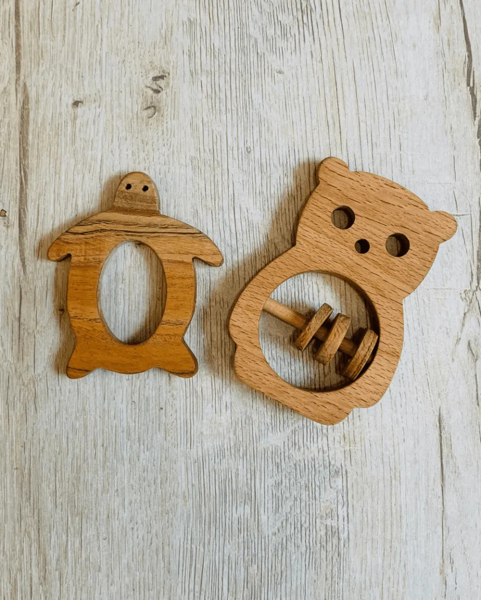 EarthyTweens Beech Wood Rattle & Neem Wood Teethers (Set Of 3)
