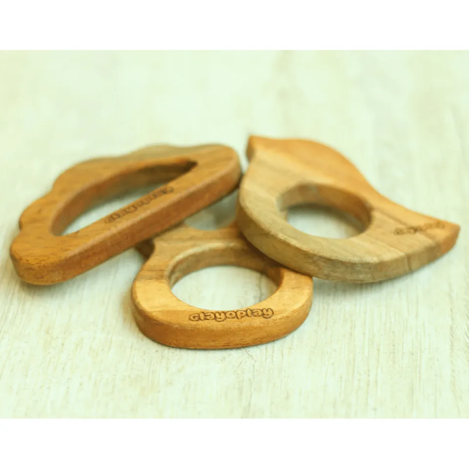 Earthytweens Neem Wood Teethers Set Of 3 (Bird Bunny Cloud)