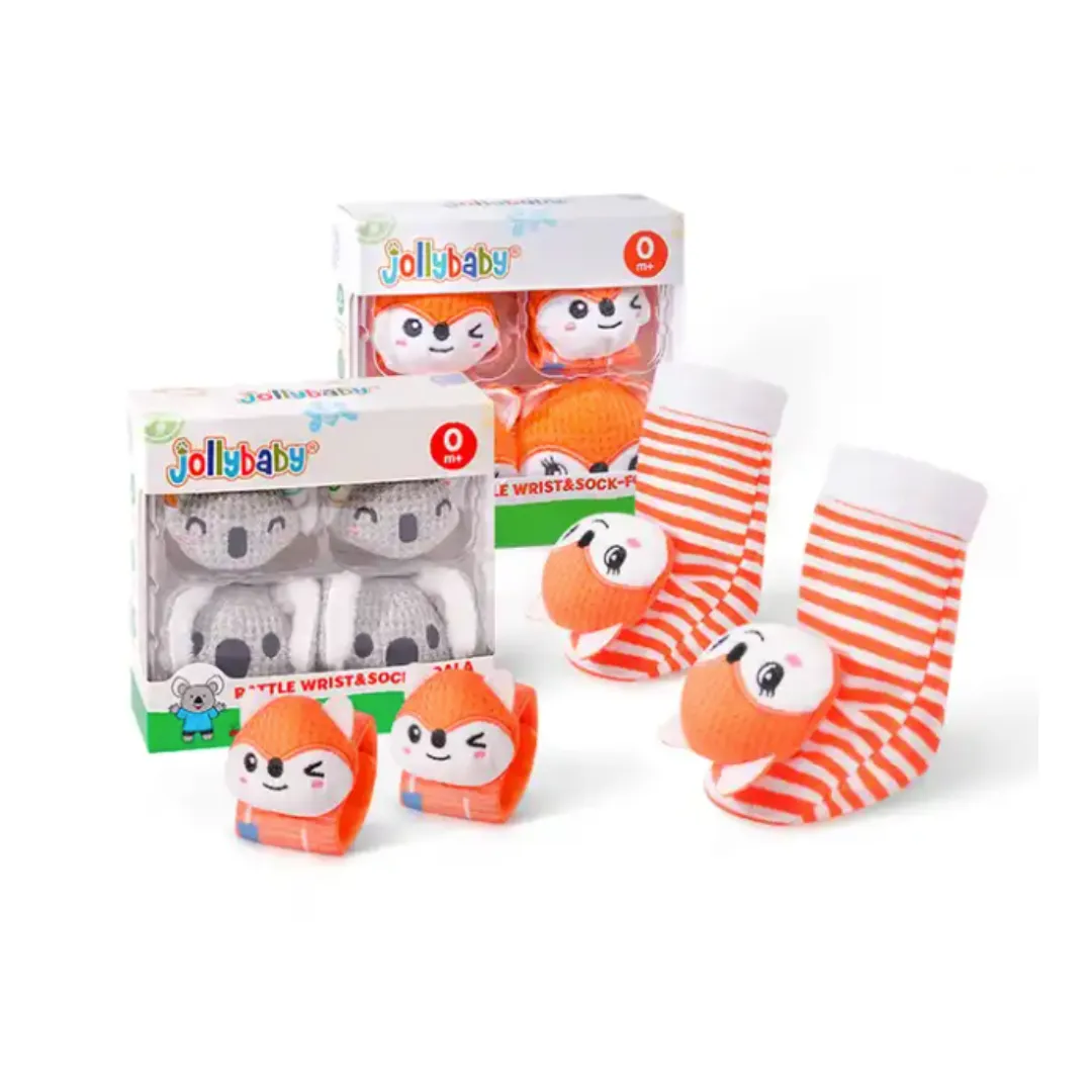 Jollybaby Newborn Wrist Rattles Foot Finder Toys 4 Pcs Gift Set -Koala