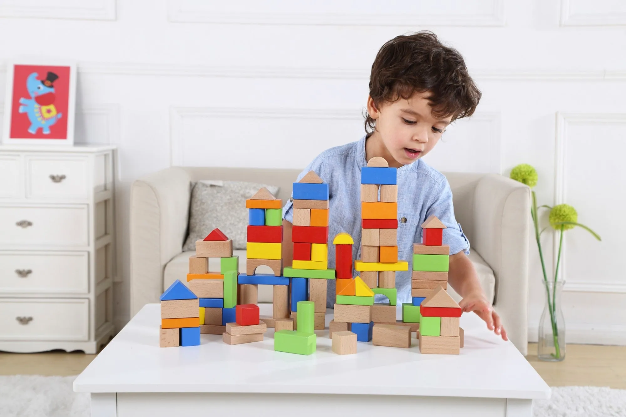 Kids Wooden stacking building Blocks 100 Pcs - Rec. Age: 24 months  