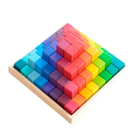 Large Stepped Pyramid of Wooden Building Blocks, 64 Piece Learning Set