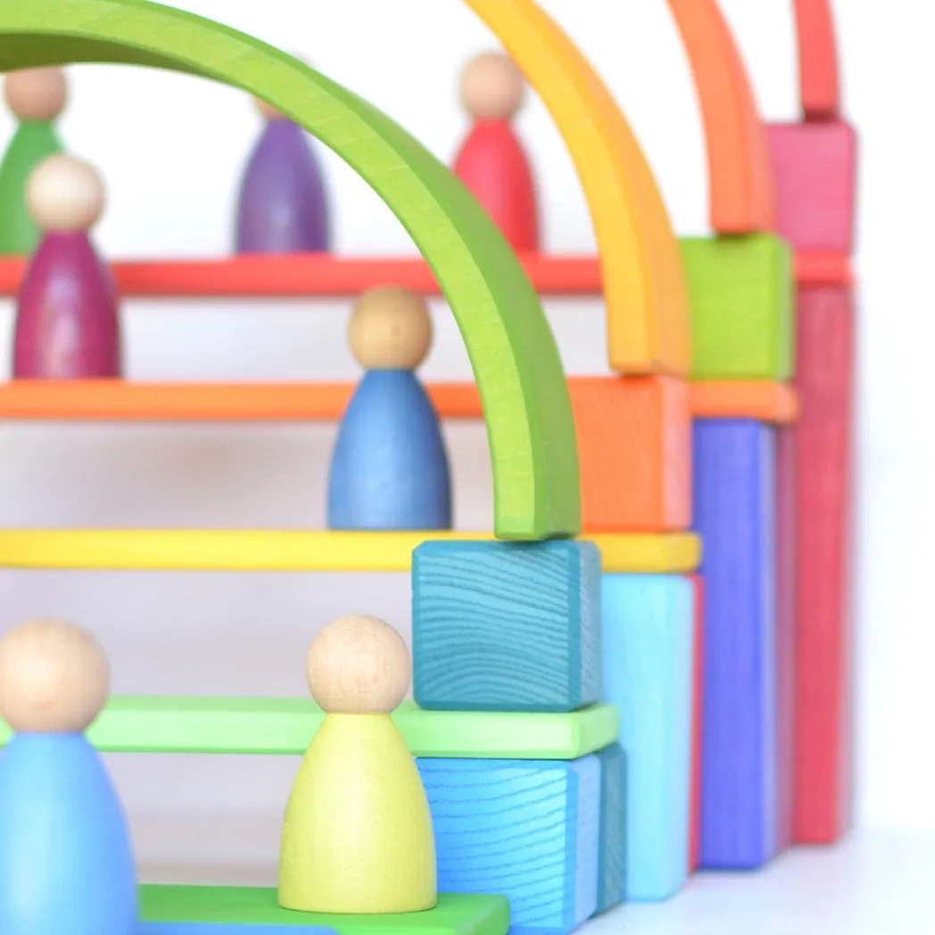 Large Stepped Pyramid of Wooden Building Blocks, 64 Piece Learning Set