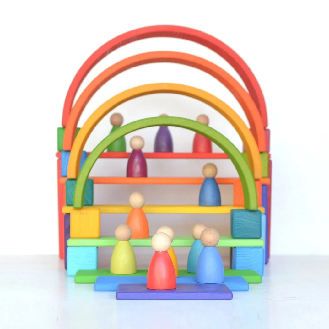 Large Stepped Pyramid of Wooden Building Blocks, 64 Piece Learning Set