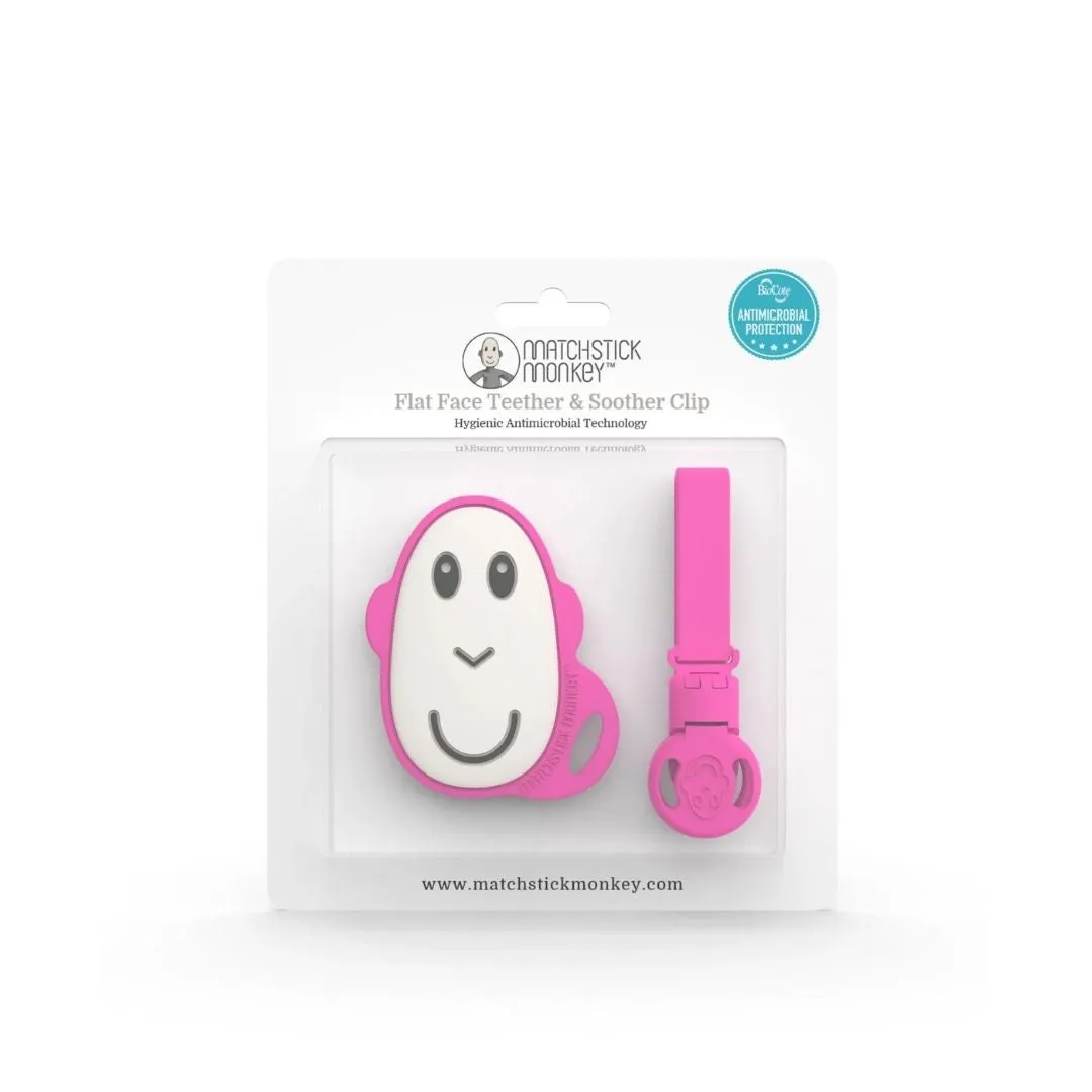 Matchstick Monkey Flat Face Teether & Soother Clip Gift Set