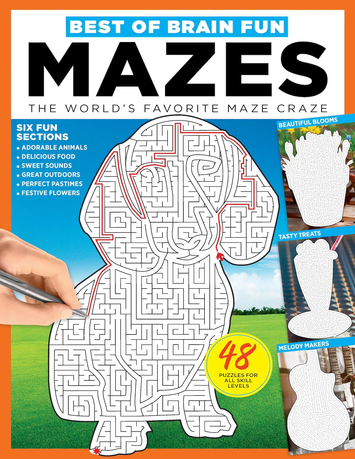 Mazes - Best of Brain Fun: 48 Puzzles For All Skill Levels, 6 Sections, Animals, Food, Sounds, Outdoors, Pastimes, Flowers, Solving Tips, Dead Ending, Relax, Unwind, Self-Care, De-Stress & Unplug!