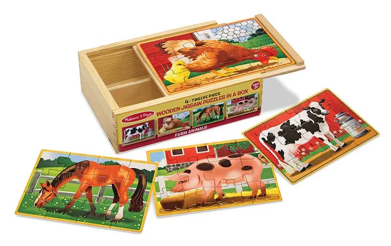 Melissa and Doug Wooden Farm Animals Puzzles in a Box 4 puzzles Ages 3  #3793