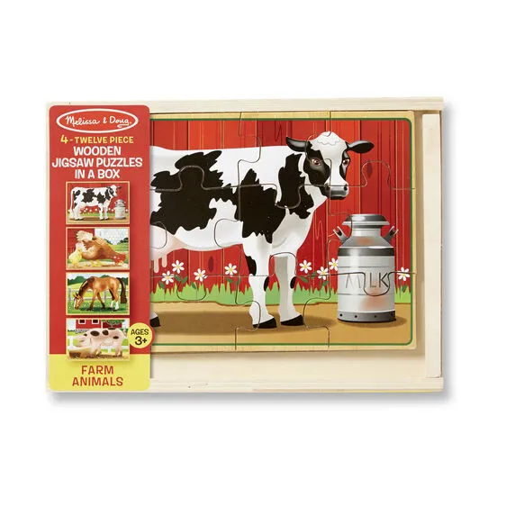 Melissa and Doug Wooden Farm Animals Puzzles in a Box 4 puzzles Ages 3  #3793