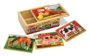 Melissa and Doug Wooden Farm Animals Puzzles in a Box 4 puzzles Ages 3  #3793