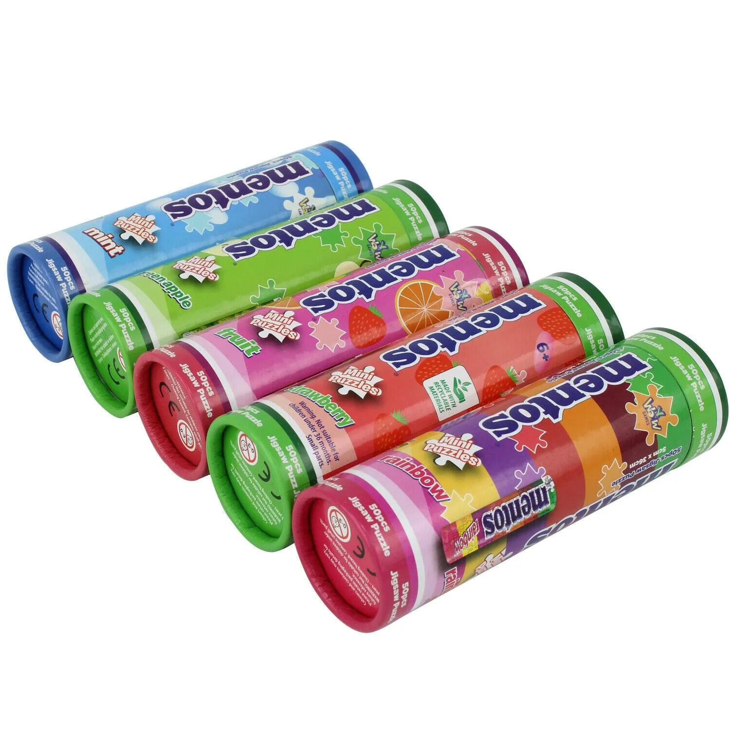 Mentos Mini Jigsaw Puzzle 5-pack 3"x10" Colorful Candy Bundle Set YWOW