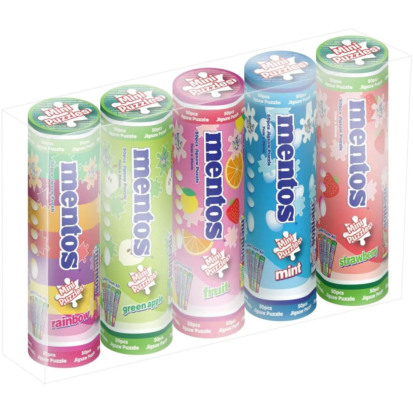 Mentos Mini Jigsaw Puzzle 5-pack 3"x10" Colorful Candy Bundle Set YWOW