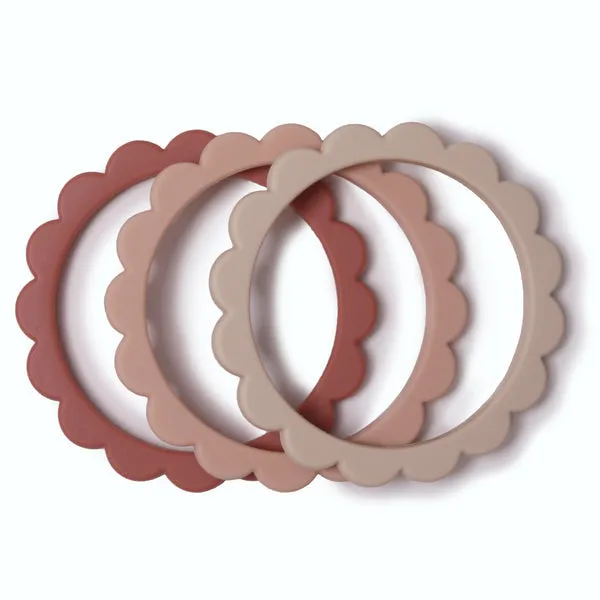 Mushie Flower Teething Bracelet 3-Pack - Blush / Rose / Shifting Sand