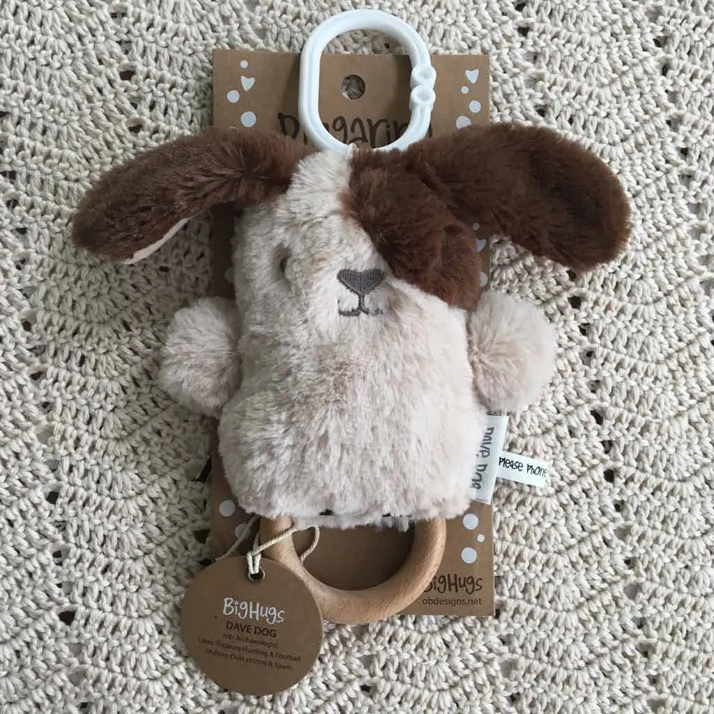 OB Designs - Dingaring Teething Rattle - Dave Dog Beige