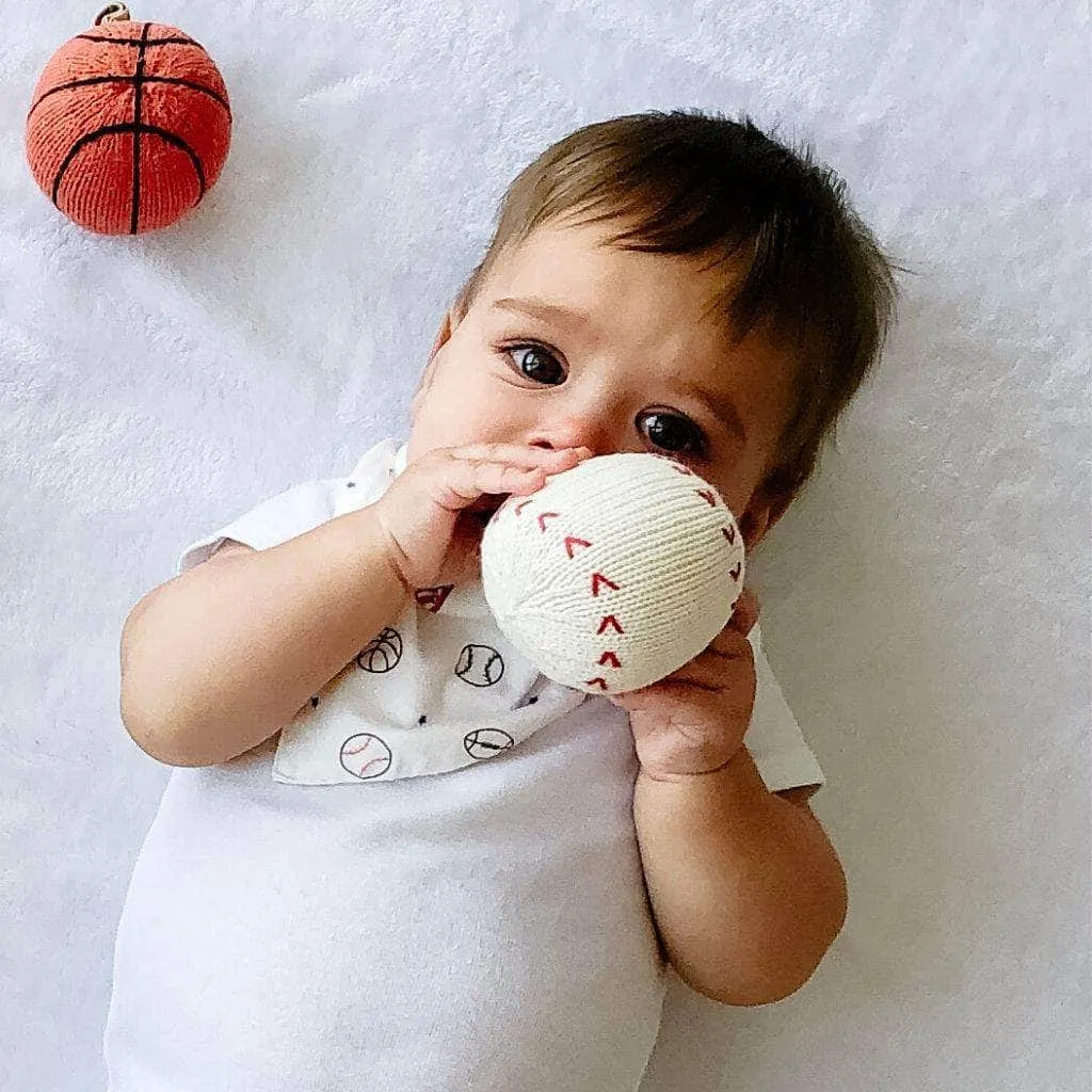 Organic Baby Ball Toy Set | Newborn Rattles - Football, Baseball & Basketball