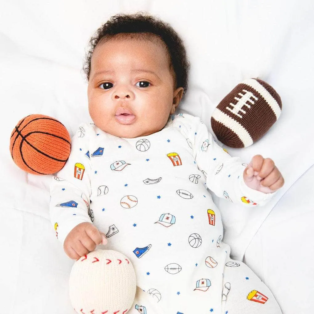 Organic Baby Ball Toy Set | Newborn Rattles - Football, Baseball & Basketball