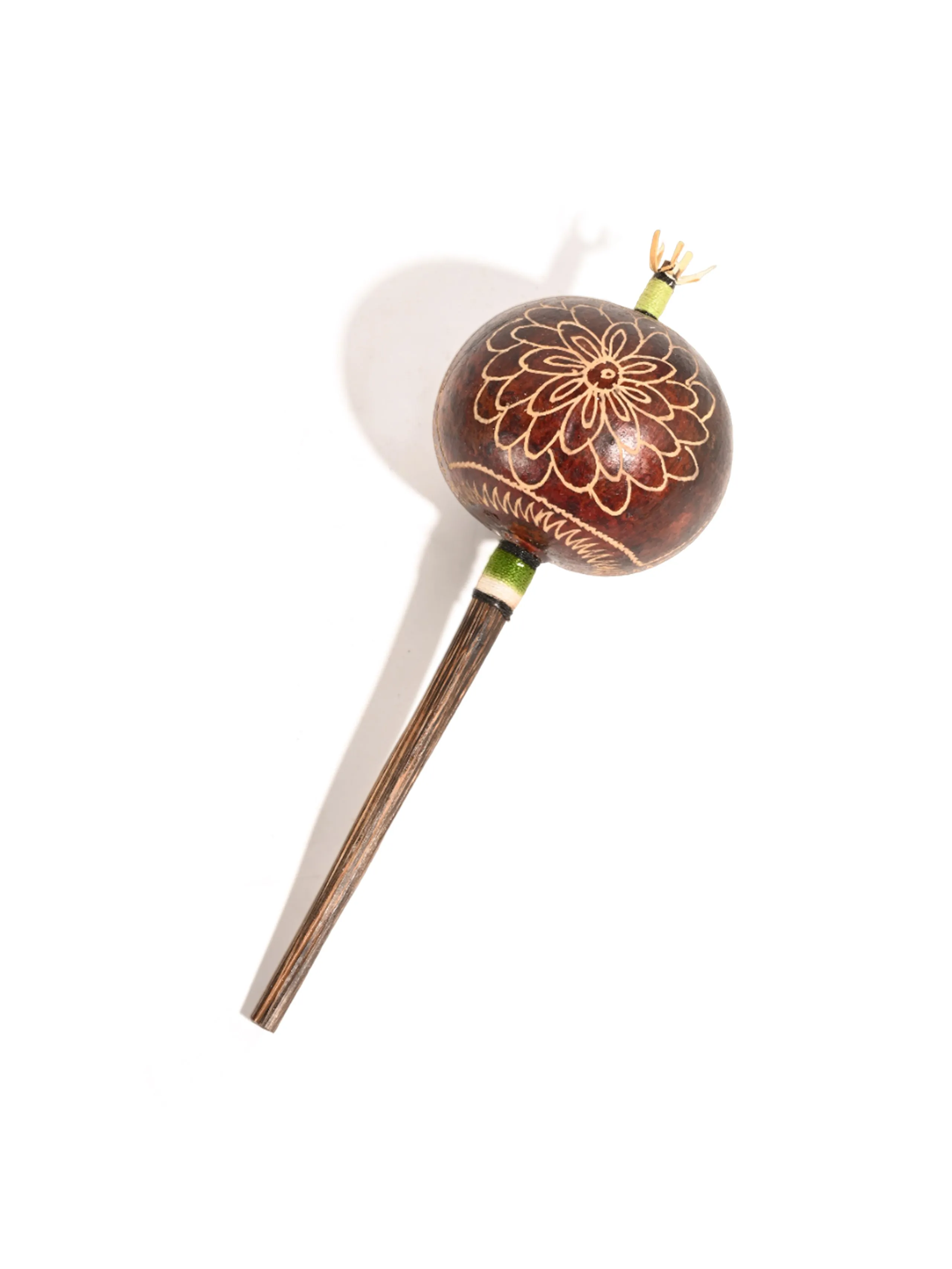 Peruvian Amazon Gourd Rattle - Hummingbird and Flower