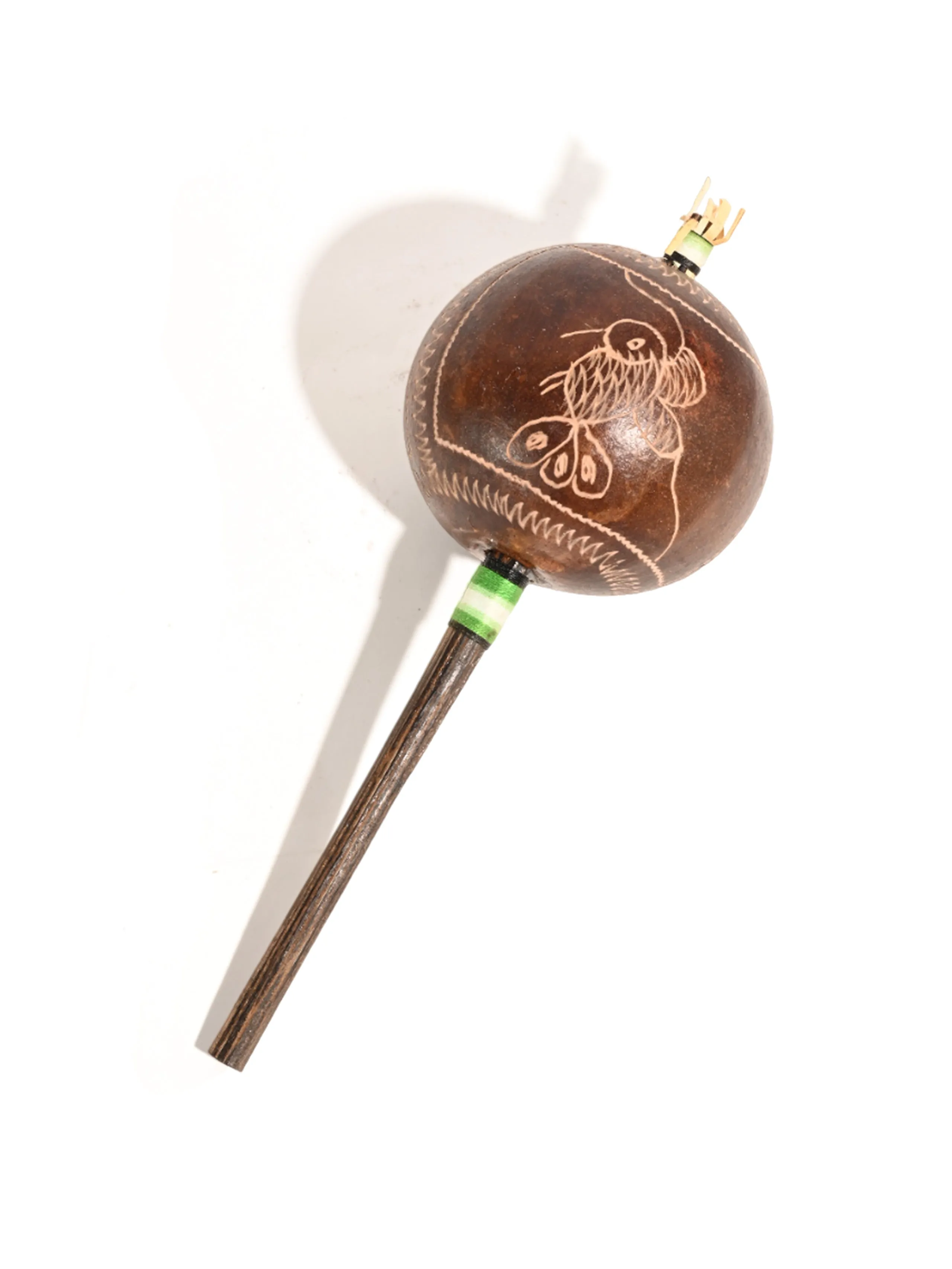 Peruvian Amazon Gourd Rattle - Hummingbird and Flower