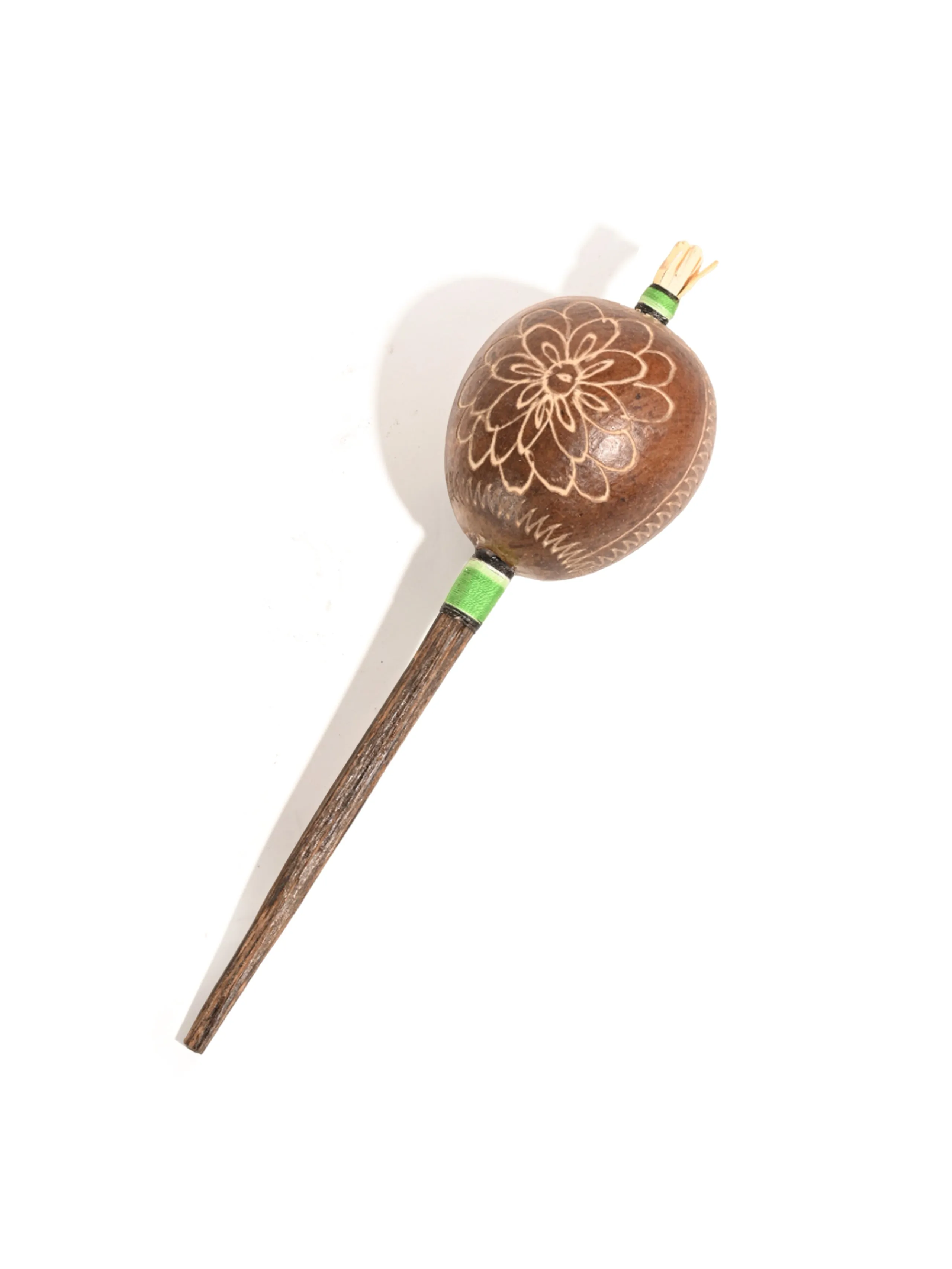 Peruvian Amazon Gourd Rattle - Hummingbird and Flower