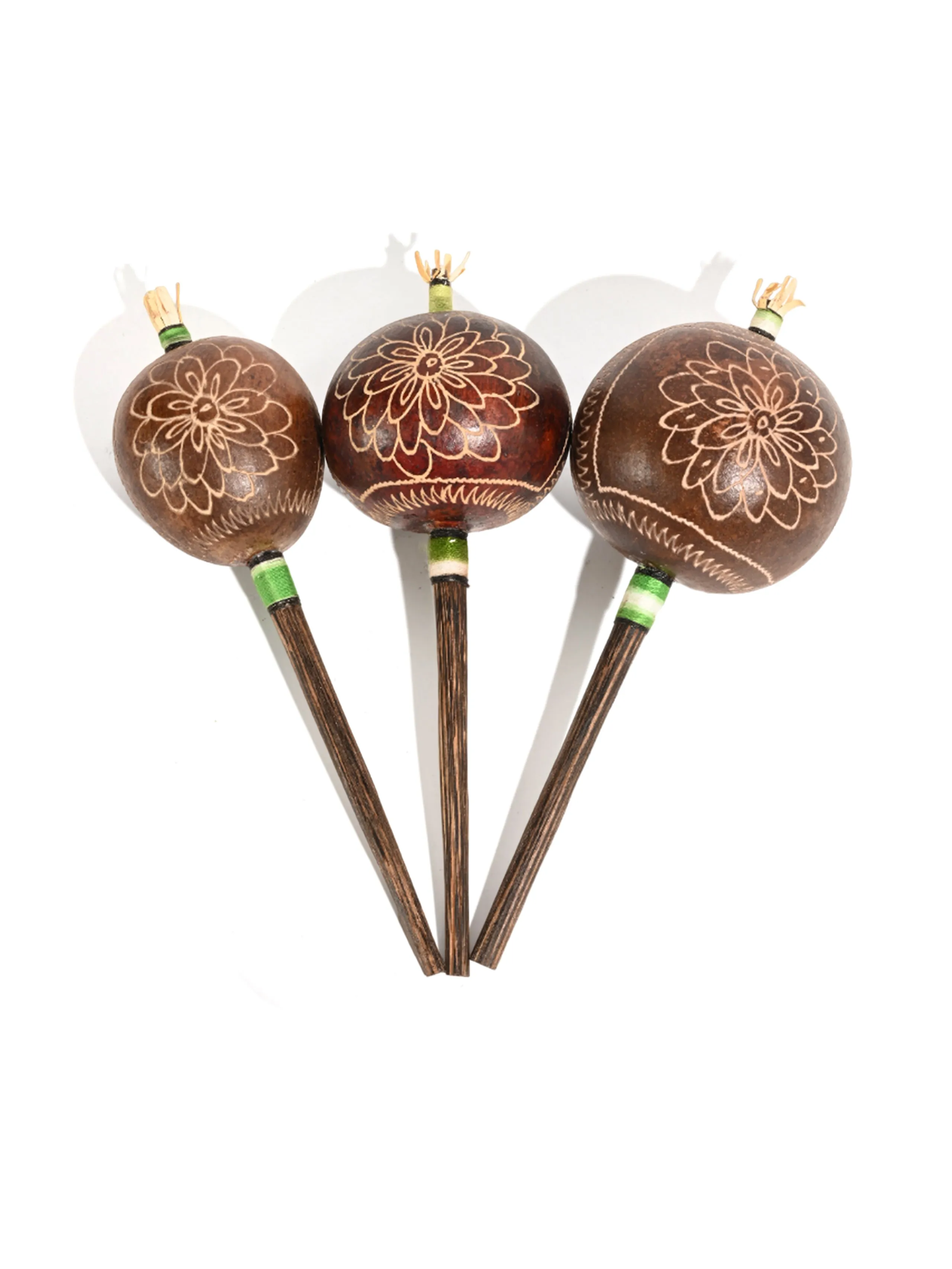 Peruvian Amazon Gourd Rattle - Hummingbird and Flower